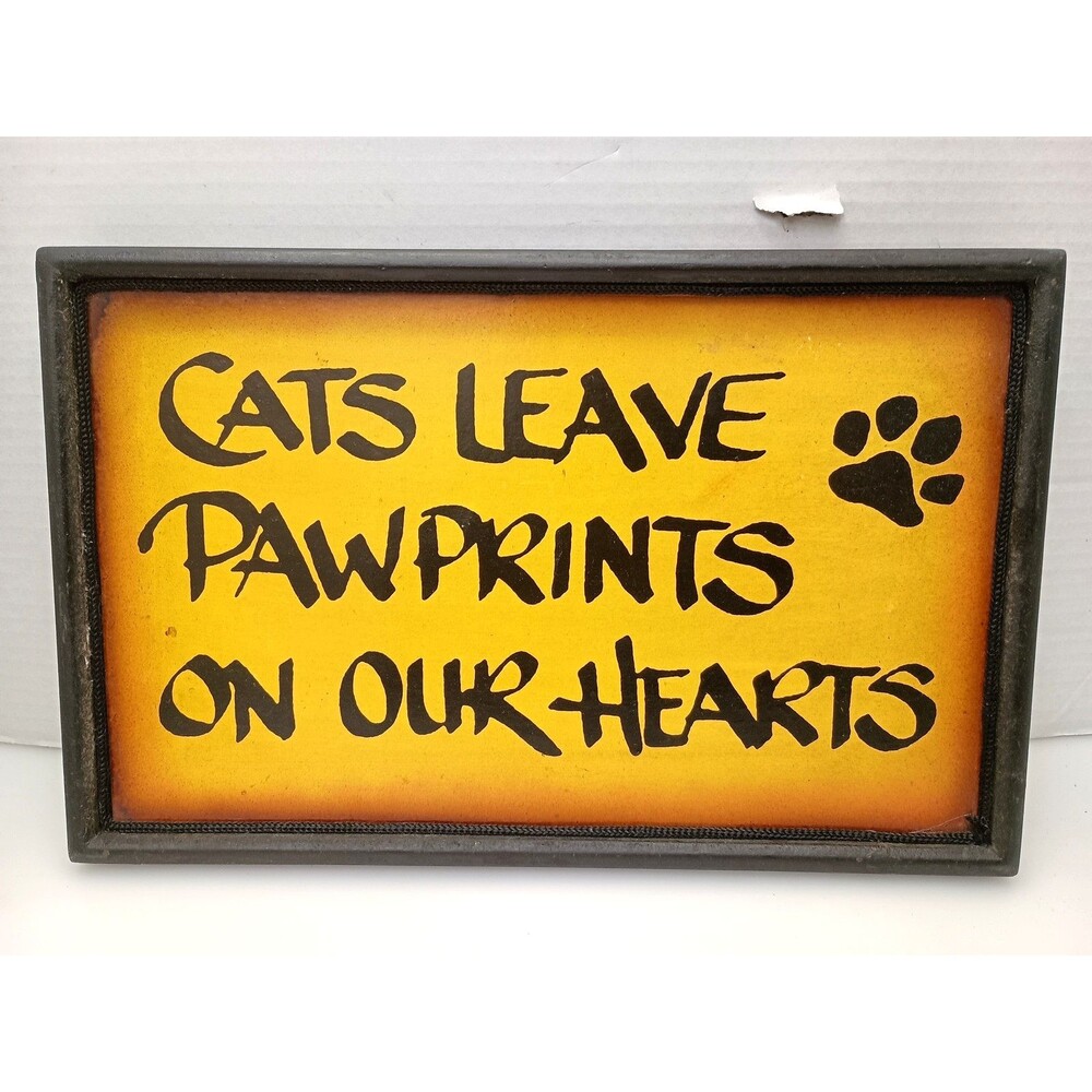 Cat Lover Wooden Wall Sign Paw Prints On Your Heart 13x8.5 Plaque Gift